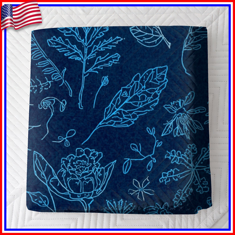 Couvre-lit matelassé bleu Botanical Illustration, Double