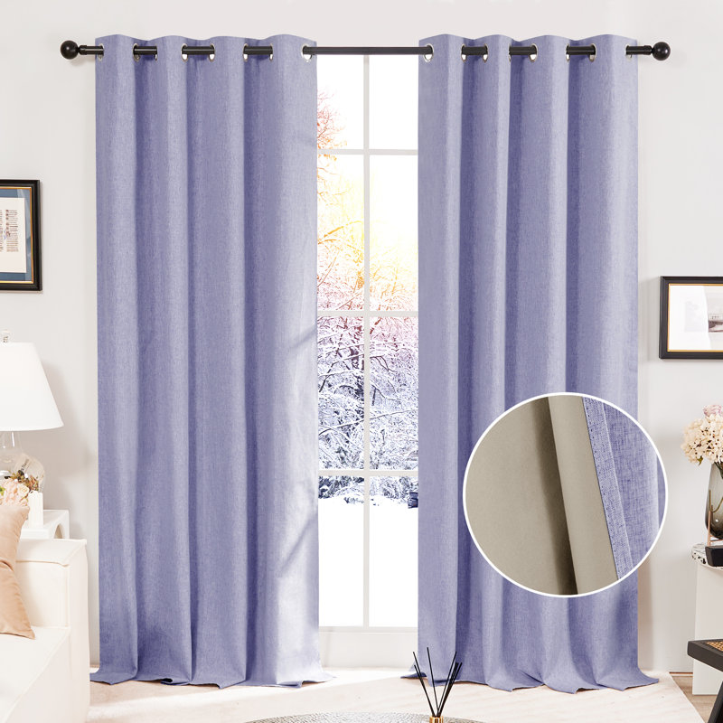 Lythrodontas Faux Linen Total Blackout Curtain Panels, 52" W x 108" H, Light Purple