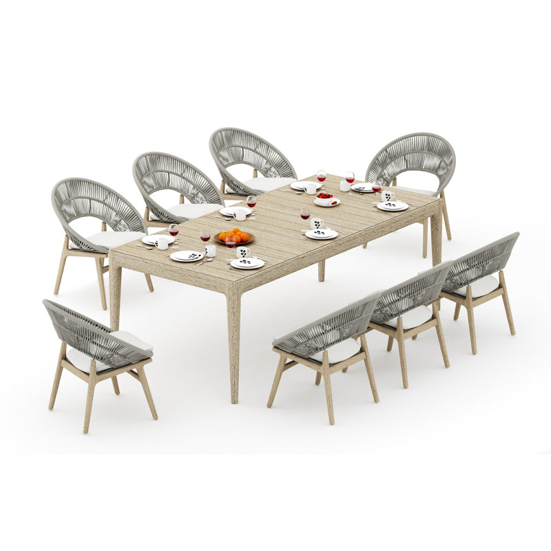 6 Seats 7 Pcs Grade-A Weathered Teak Wood Dining Set: 84" Amilo Rectangle Table And 6 Robas Arm Chairs #11Ro3106, 8