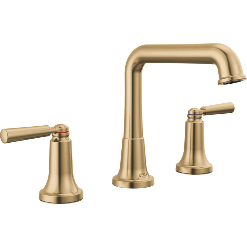 Saylor Brushed Gold Bathroom Faucet 3 Hole, 8 Inch Widespread 2-Handle Bathroom Sink Faucet for Vanity, Metal Push-Pop Drain Assembly, Champagne Bronze
