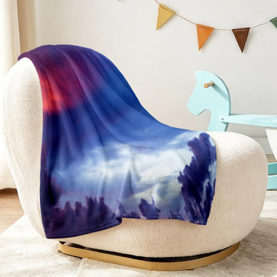 Jeté en flanelle de polaire bleu ultra doux, ciel crépuscule et imprimé coloré d'un seul côté