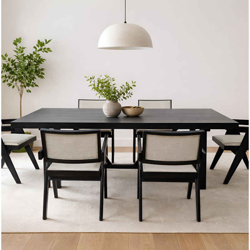 Granita Trestle Base Rectangular Dining Table, Black