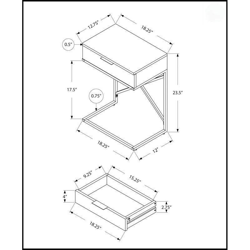 Table d'appoint moderne avec tiroir de rangement, pour le salon et la chambre à coucher, Argent, Gris brun
