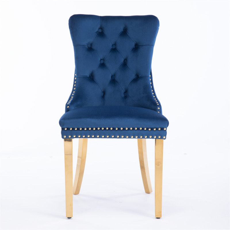Geddy 20'' H Tufted Velvet Upholstered Side Chair, Blue, Black
