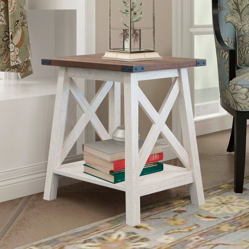 Seandrea End Table, Dark Walnut, White