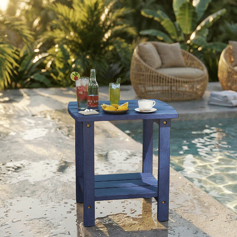 Classic Solid Wood Patio Side Table, Blue