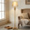 Vintage Floor Lamp With Silk Fabric Lampshade, 64 Inch Tall Traditional Mid-Century Standing Lamp For Living Room, Bedroom, Or Home Office, Gold Finish With Pull Chain Switch