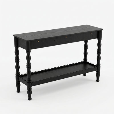 47.2'' Solid Wood Console Table for Entryway,2-Tier Wooden Sofa Table Behind Couch with Vintage Carved Wood Legs