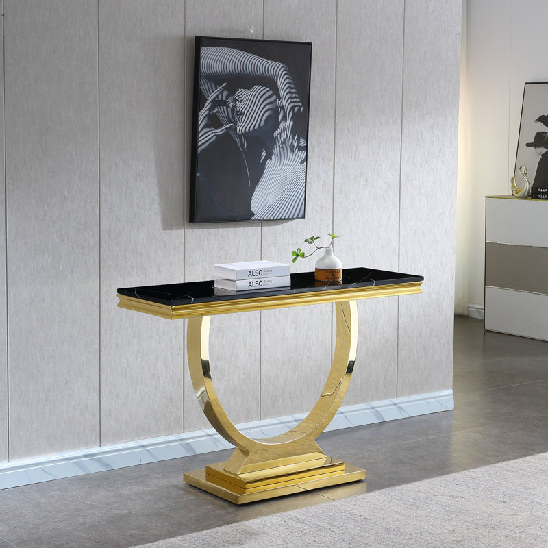 Bernson 47.2'' Marble Top Console Table, Gold, Black