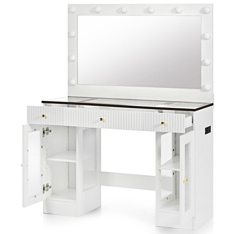 Coiffeuse avec grand miroir et ampoules Hollywood