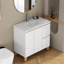 Meuble-lavabo moderne de 91 cm (36 pouces) avec lavabo intégré, 2 portes et tiroirs à fermeture amortie, poignées élégantes, pieds en bois naturel, lavabo en céramique blanche facile à installer, tiroirs et placards de rangement.