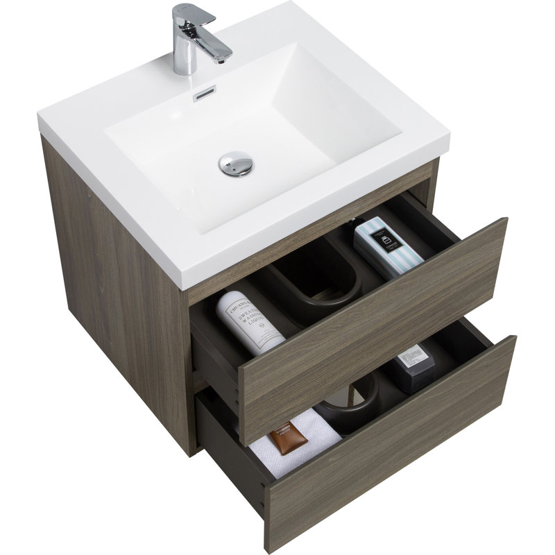 Meuble-lavabo flottant 24 po avec lavabo, Gris