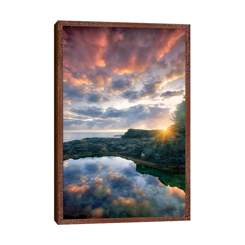 Kauai Sunrise by Dennis Frates - Print on Canvas, 66.04cm H x 45.72cm W x 3.81cm D, Classic Brown Wood Framed