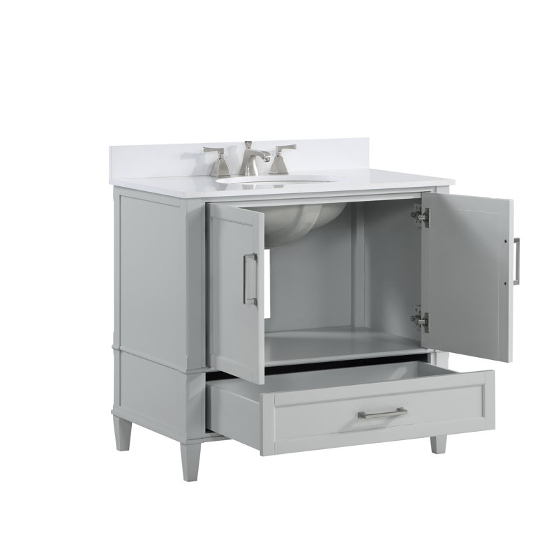 Montauk 36'' W Single Vanity, White Granite, Morning Fog Gray