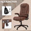 Chaise d'ordinateur de massage à haut dossier avec 6 points de vibration et fauteuil chauffant inclinable en cuir PU avec accoudoirs et télécommande, brun-1859456816