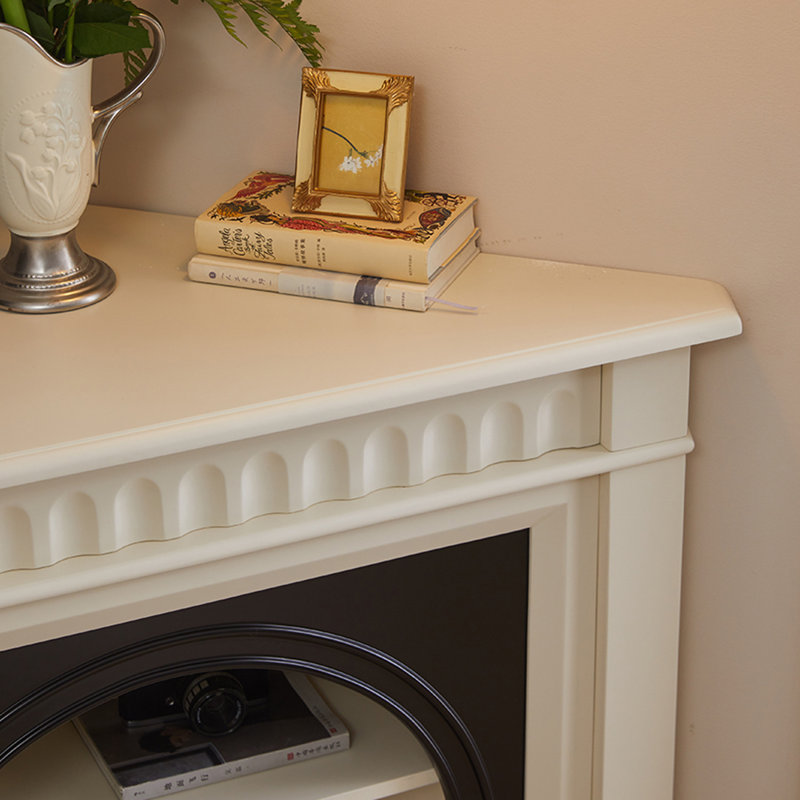 Beige + Black Solid Wood Freestanding Fireplace