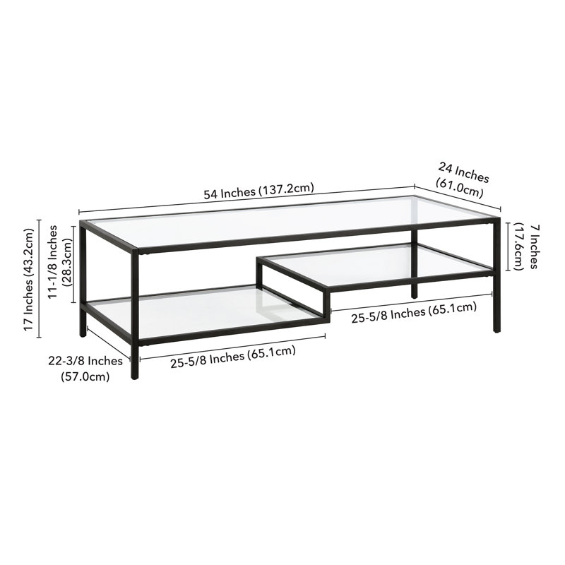Four Leg Coffee Table with Storage, Brass, 43 cm H x 137 cm W x 61 cm D
