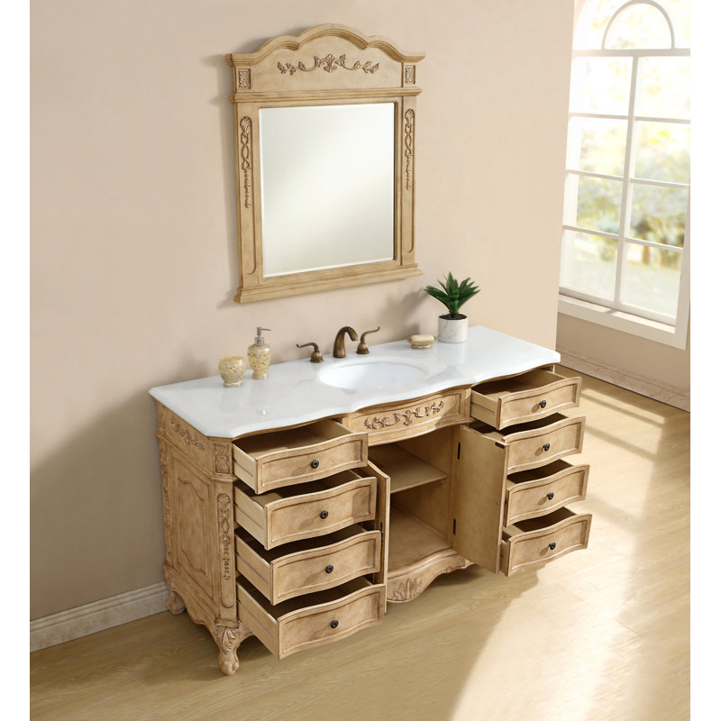 Lunette Single Bathroom Vanity with Top, Antique Beige, Ivory White