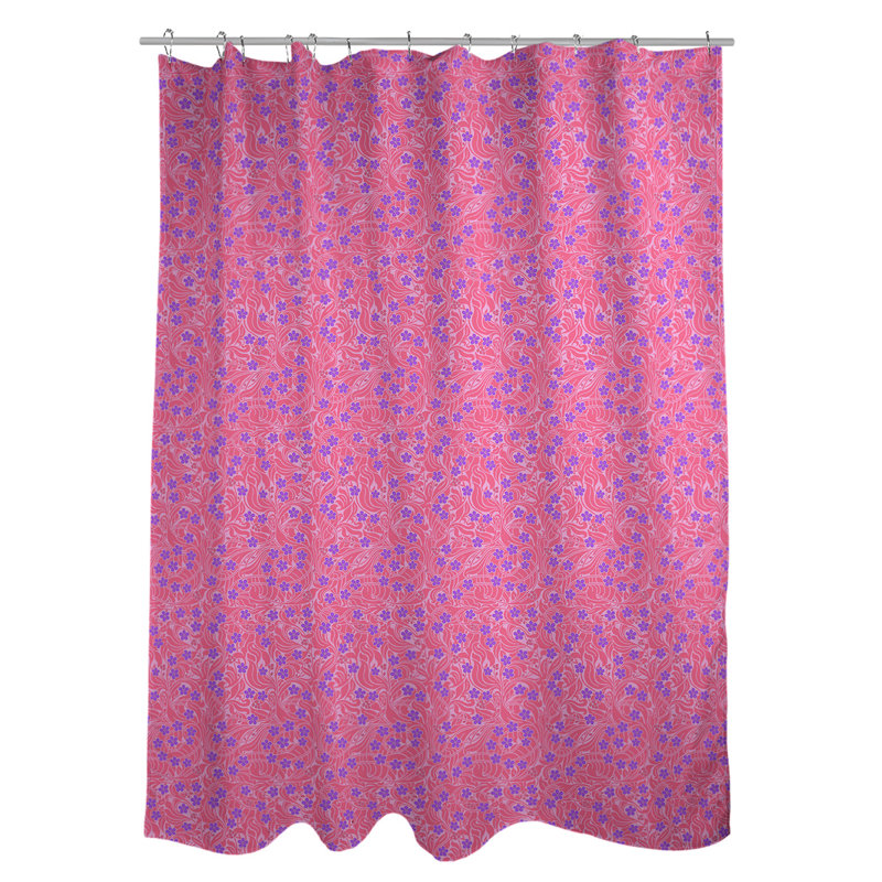 Rideau simple à motif floral tourbillons, Rose / Mauve