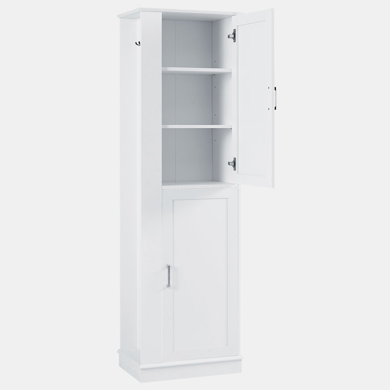 Freestanding Tall Bathroom Storage Cabinet With Hook And Adjustable Shelf, White
