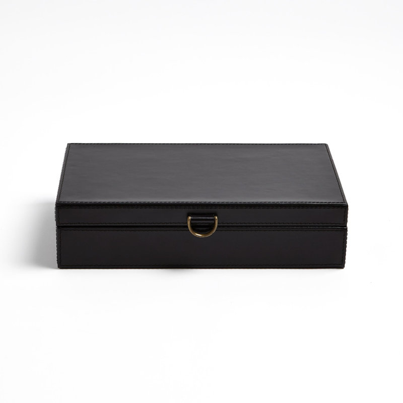 Boîte à bagues en cuir marbré, H 3,25 po x l 9 po x P 17 po, Noir