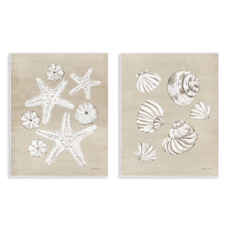 «Beach Treasure Starfish Shells», ensemble de 2 plaques murales par Yvette St. Amant