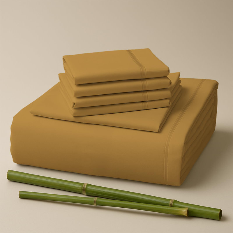 Premium Rayon From Bamboo Blend Sheet Set With Deep Pockets, Cooling and Breathable, Medallion Gold