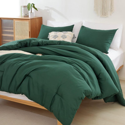 Comforter Full Size For Girls Boys Teen,3Pcs(1 Dark Emerald Green Comforter & 2 Pillowcases),Soft Kids Comforter Sets All Season Dorm Bedding