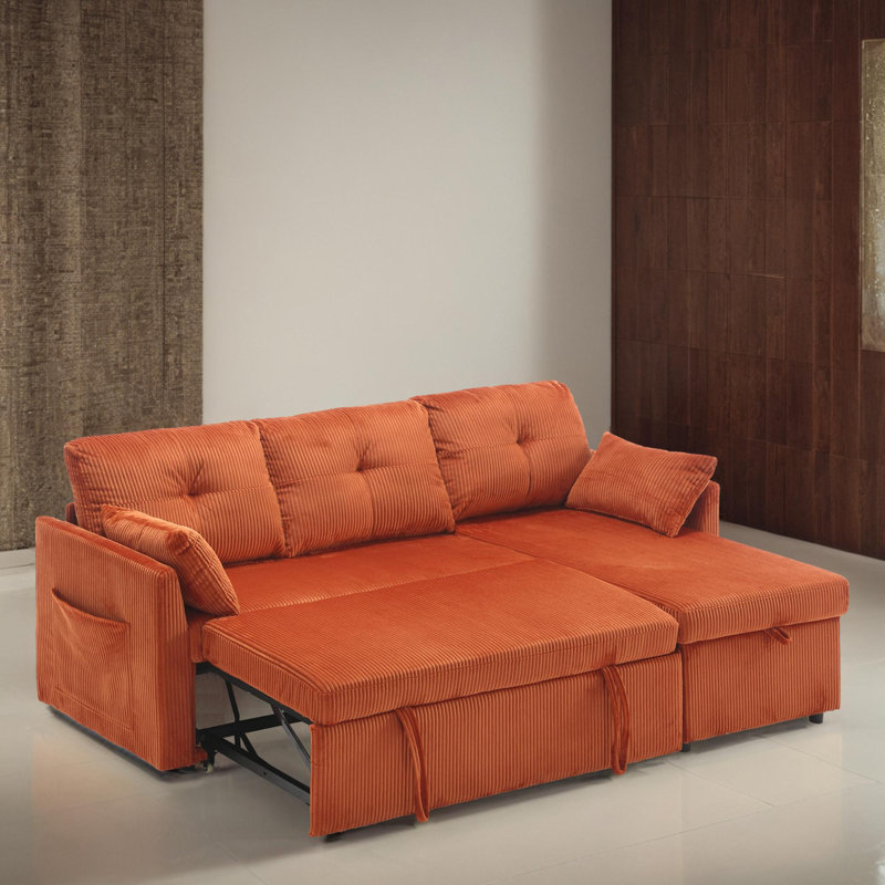 Canapé-lit modulaire rembourré 2 pièces 2 pièces, Velours orange