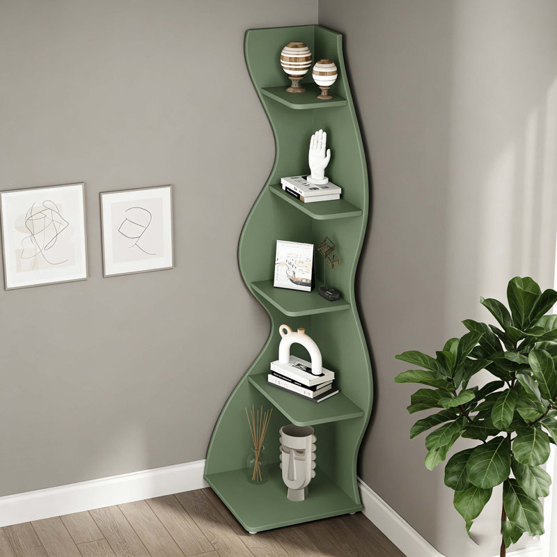 Bibliothèque murale d'angle à 5 niveaux, Vert