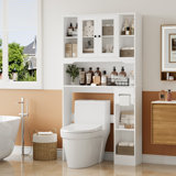 Over-Toilet Storage Cabinet, Bathroom Organizer With Adjustable Shelf & Built-In Tissue Holder