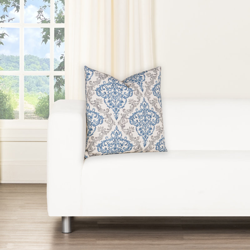 Coussin 100% coton Magnolia Home Fashions, Polyester, H 20 po x l 20 po, Damas bleu 1