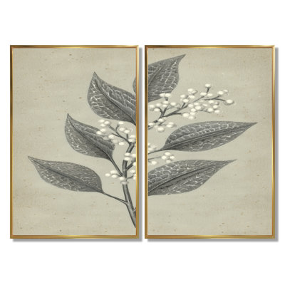 «Grey Minimalisme Vintage Solitude Plant», art sur toile, art mural botanique gris 2 pièces