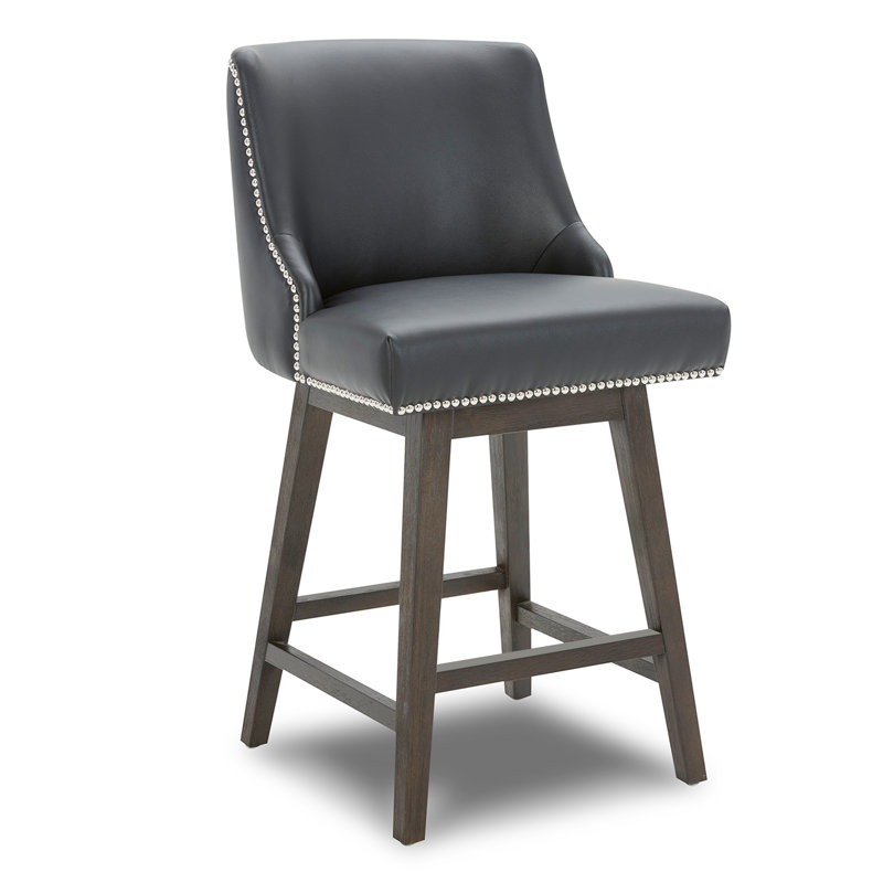 Shurma Swivel Upholstered Counter Stool, Black, 36" H x 19.7" W x 22" D