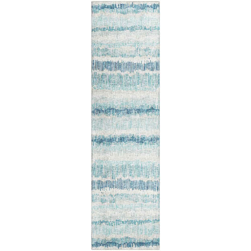 Chenille Washable Striped Indoor / Outdoor Rug, Runner 2'3" x 7'6"