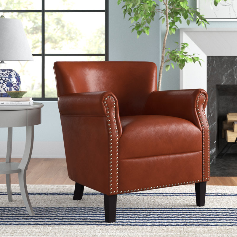 Gail Upholstered Accent Chair, Caramel Pebbled Faux Leather