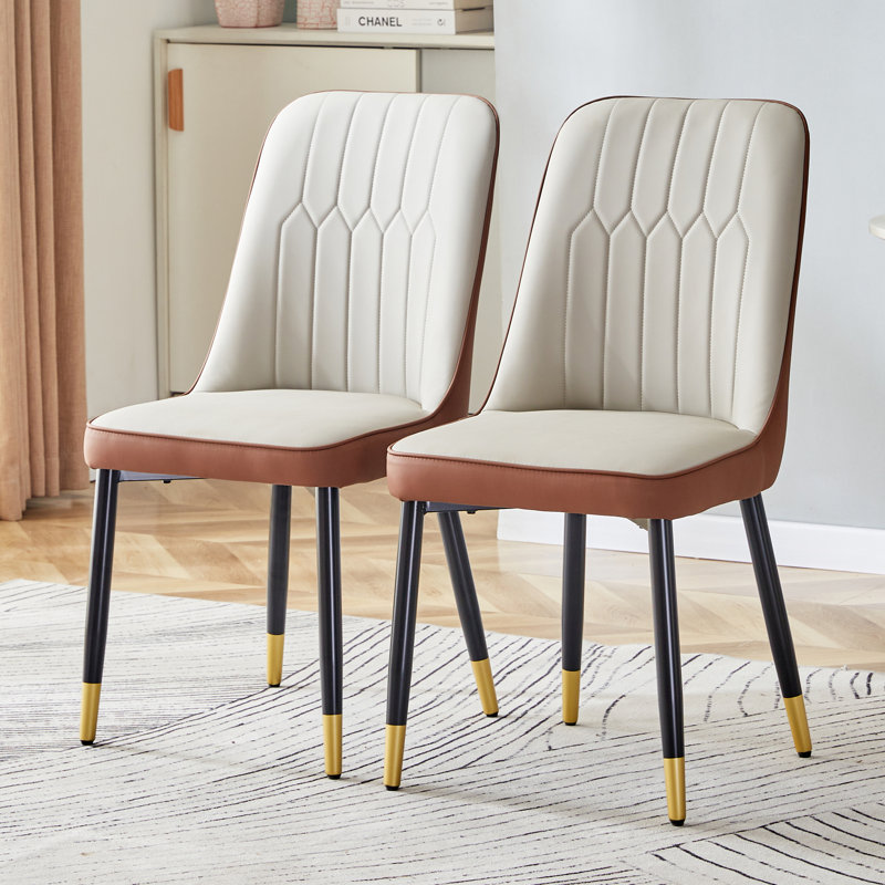 Anareli Tufted Upholstered Faux Leather Side Chair Dining chair, Brown/Light Gray