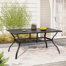 owder-coated Metal Frame Black Rectangular Outdoor Patio Dining Table with Umbrella Hole