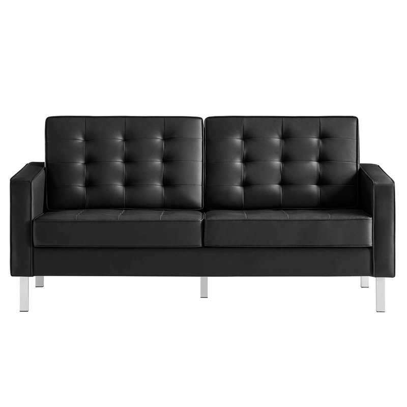 Causeuse en cuir végétalien capitonnée Loft, Similicuir noir