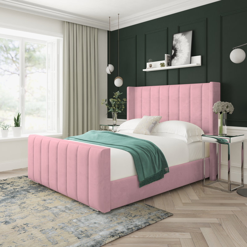 Willow Plush Velvet Upholstered Ottoman Bed Frame, Super King (6'), Pink