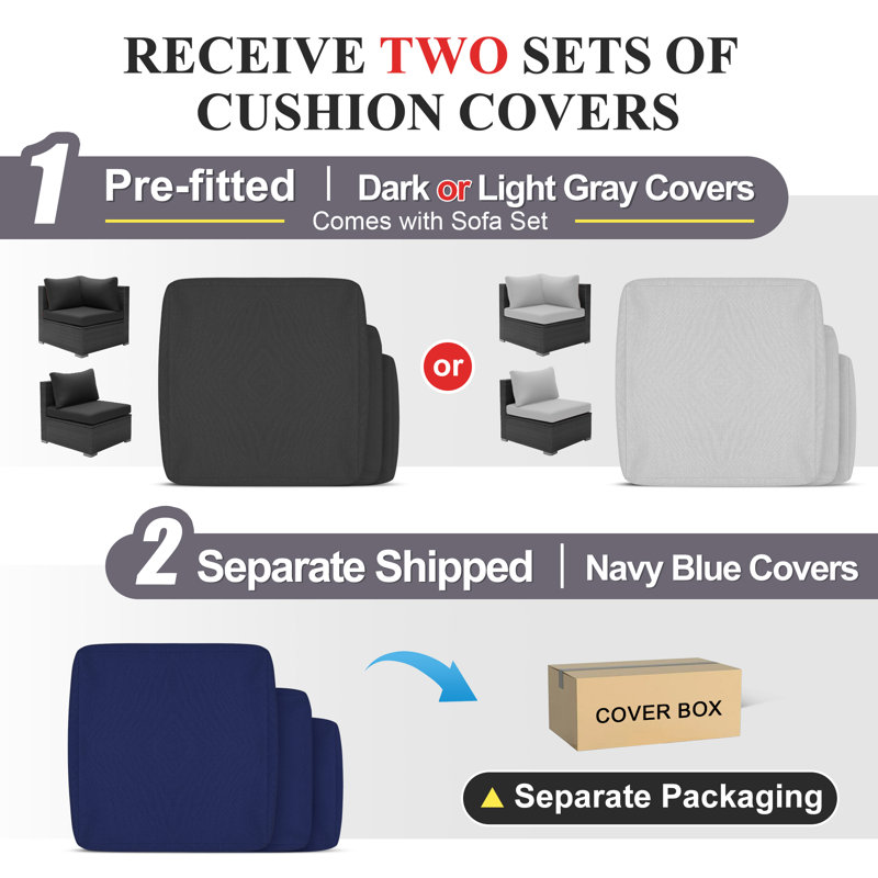 High Back 7 Piece Wicker Patio Conversation Furniture Set with Fire Pit Table and Cushions, Sectional Deep Seating Group
