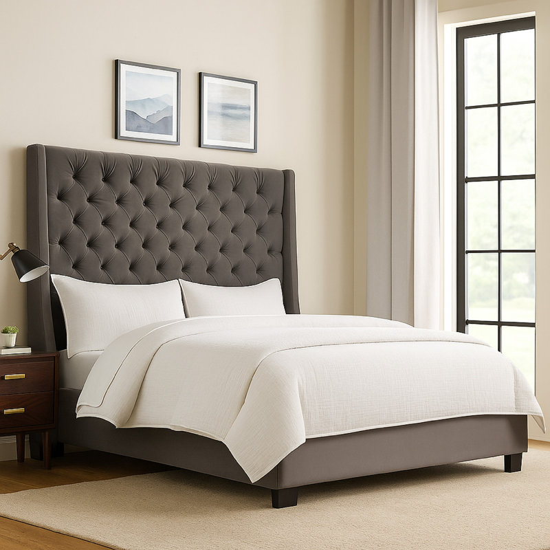 Revêtement de lit capitonné en velours Zoa Bed W, Noir / gris fumé, Grand