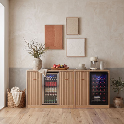 2-Piece Bar Cabinet with Modular Storage Design, Built-In Power Outlet, and Mini Fridge Space