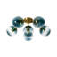 Bubble Blue Glass Sputnik Semi Flush Chandelier in Brass Finish