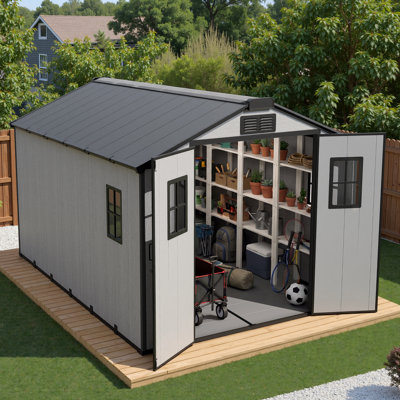Outdoor Storage Shed 8 X 12 Ft Large Metal Tool Sheds, Heavy Duty Storage House With Sliding Doors With Air Vent For Backyard Patio Lawn To Store Bikes