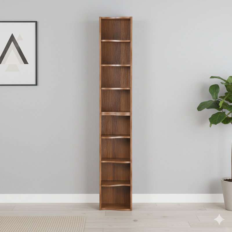 Bibliothèque ultra-mince à huit niveaux avec tablette à bords ondulés décoratifs, esthétique améliorée, idéale pour les espaces hauts et étroits, les présentoirs et les bureaux multifonctionnels