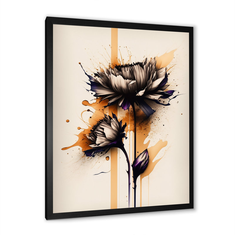 «Orange Dahlia Flower on Abstract Fusion II», reproduction sur toile, Cadre photo noir, L 12 po x H 20 po