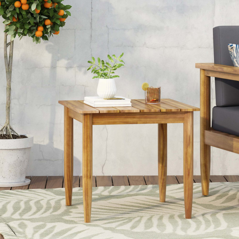 Table d'appoint rustique en bois d'acacia avec design à lattes pour une utilisation extérieure et intérieure, durable et élégante
