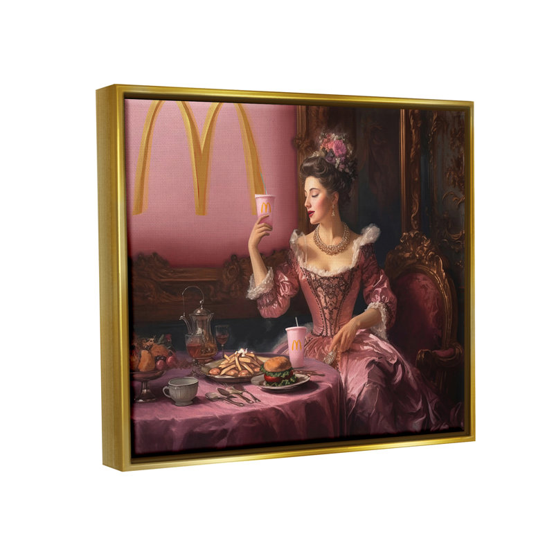 Drôle de hamburger classique encadré sur bois par Birch & Ink, H 17 po x l 21 po x P 1,7 po, Cadre flottant métallique doré