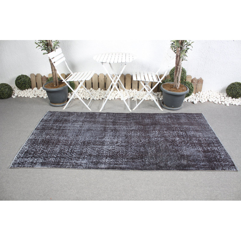 Tapis turc rétro noir rétro Anatolian idéal pour rehausser le décor d'un salon ou d'un salon